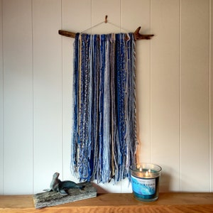 Ocean Beaded Wall Hanging, Yarn, Wool, Blue, Home Decor, Boho