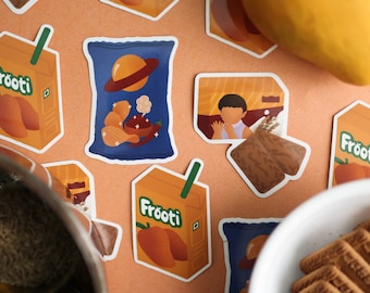 Desi Snacks Sticker Pack | Indian Parle G Biscuits, Magic Masala Lays Chips, Mango Frooti Juice Box | Waterproof Matte Vinyl Stickers