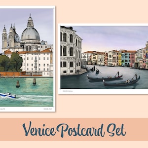 Ensemble de cartes postales venise 4x6 | Paquet de 2 cartes postales | Italie | Grand Canal | Salut de Santa Maria della