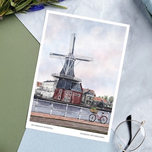 Haarlem Pays-Bas Carte postale 4x6 | Estampes d’art | Amsterdam | Mur d’art néerlandais | Europe Illustrations | Cadeau pour voyageur