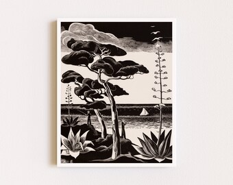 Bodies Like Oceans 3\u2013 Hand Carved Linoleum Block Print