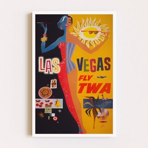 Herunterladbare Drucke | Retro Reise Poster | Las Vegas Plakat | TWA Poster | Bunte Wandkunst | Anzeige Poster | Druckbare Kunst