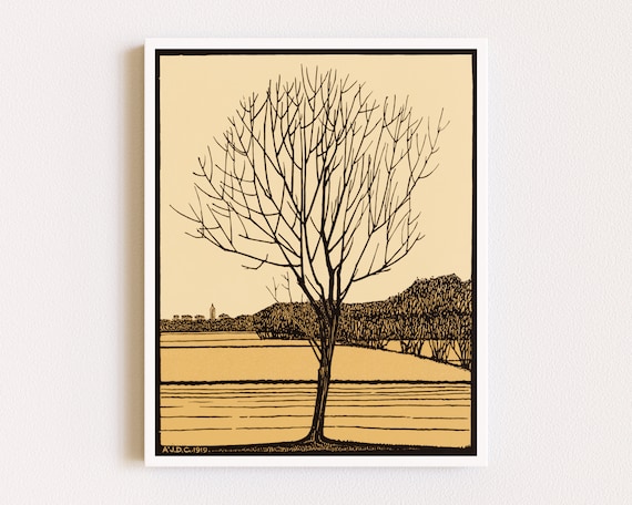 Downloadable Prints | Linocut Print | Nature Prints | Vintage Tree Print | Rustic Country Prints | Printable Wall Art