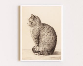 Downloadable Prints | Tabby Cat Print | Vintage Drawing | Cottagecore Decor | Cute Animal Wall Art | Printable Wall Art