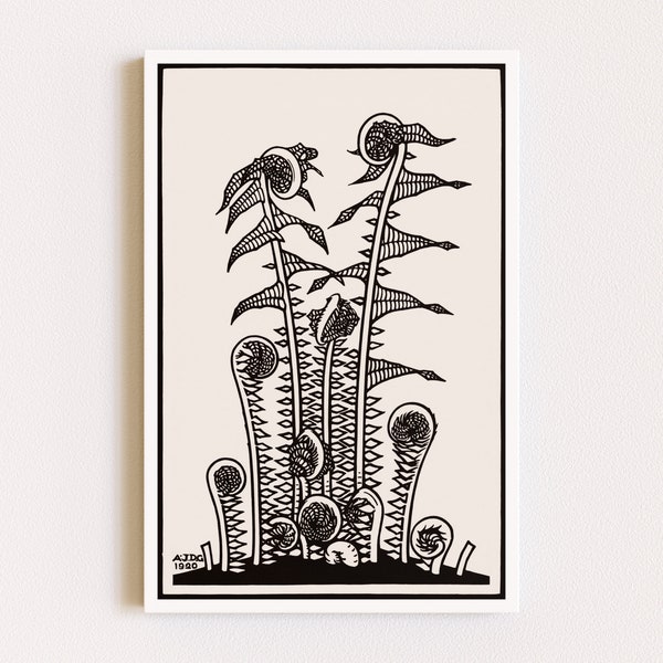 Downloadable Prints | Linocut Print | Black and White Art | Fern Print | Eclectic Wall Art | Printable Wall Art