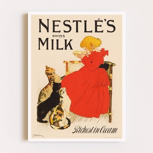 Downloadable Prints | Vintage Poster | Food Poster | Nestlé Milk Ad Poster | Girl & Cats Poster | Printable Wall Art