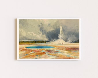 Downloadable Prints | Yellowstone National Park | Castle Geyser | Landscape Painting | Thomas Moran | Printable Wall Art