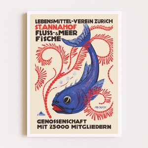 Herunterladbare Drucke | Retro Poster | Koi Fisch Druck | Anzeige Poster | Poster Blauer Fisch | Druckbare Kunst