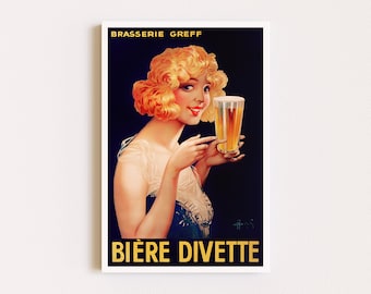 Impresiones descargables / Cartel francés / Cartel de cerveza vintage / Cartel publicitario / Impresión de alcohol / Arte de pared imprimible