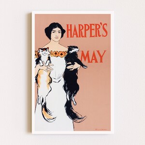Herunterladbare Drucke | Vintage Poster | Poster Katze | Blush Pink Wandkunst | Frau Katzen Poster | Druckbare Kunst