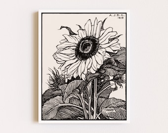 Downloadable Prints | Sunflower Linocut Print | Black and White Art | Flower Art Print | Eclectic Wall Art | Printable Wall Art