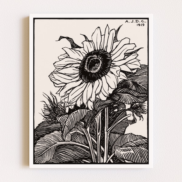 Downloadable Prints | Sunflower Linocut Print | Black and White Art | Flower Art Print | Eclectic Wall Art | Printable Wall Art