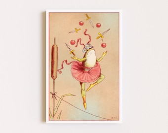 Stampe scaricabili / Stampa rana / Arte da parete ballerina / Arte da parete rosa / Poster vintage carino / Arte da parete stampabile
