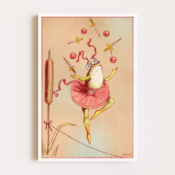 Downloadable Prints | Frog Print | Ballerina Wall Art | Pink Wall Art | Cute Vintage Poster | Printable Wall Art