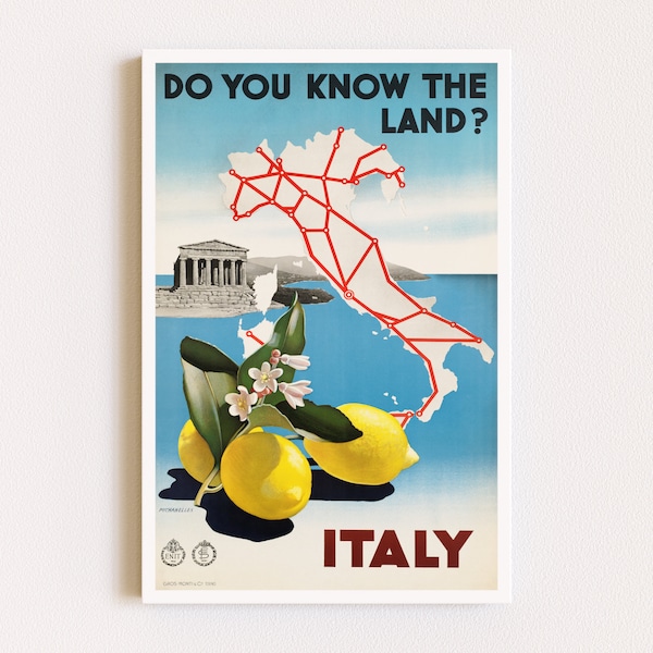 Downloadable Prints | Travel Poster | Italy Poster | Lemon Wall Art | Retro Poster | Printable Wall Art