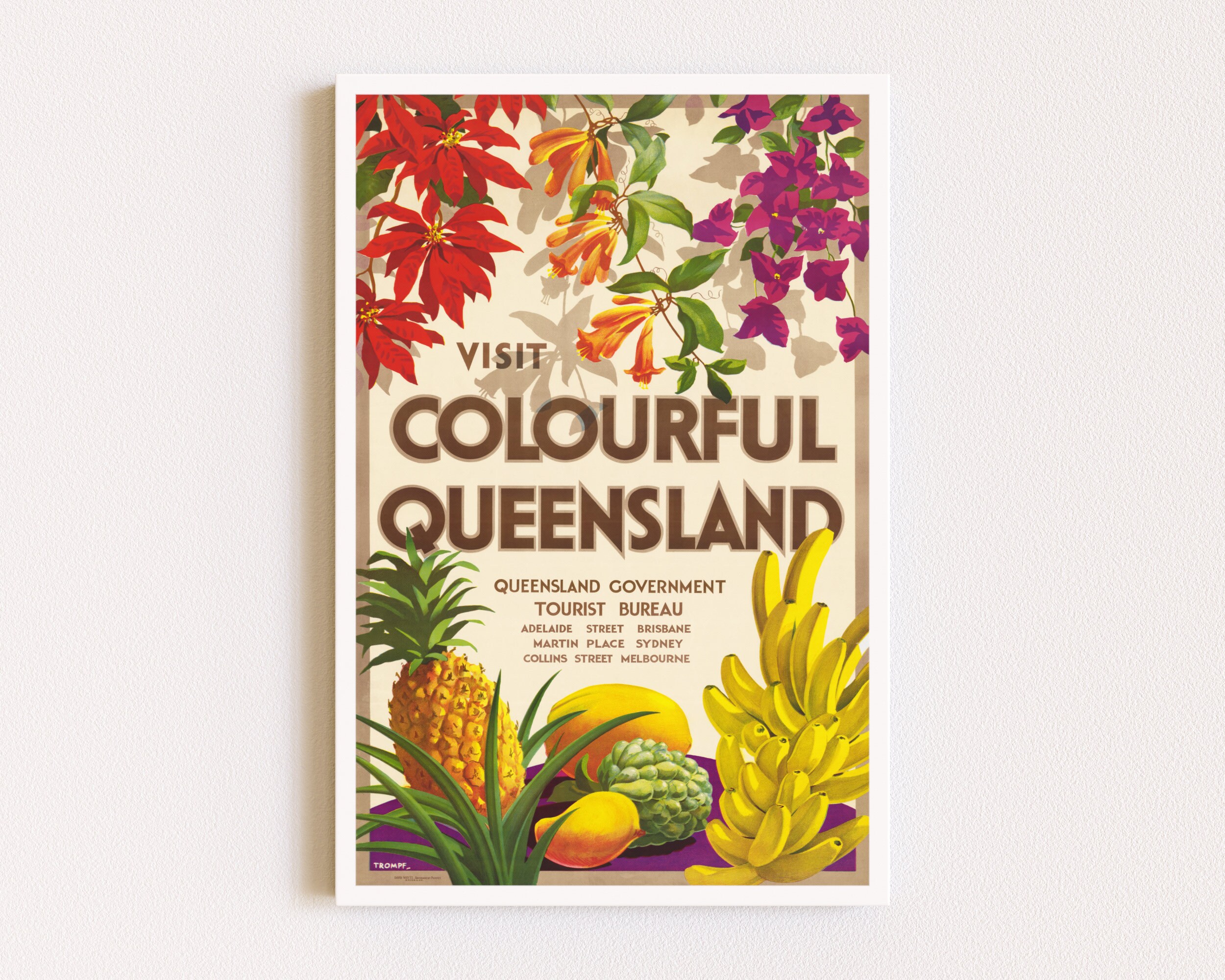 Stampe scaricabili / Poster di viaggio / Arte da parete colorata / Stampa tropicale / Poster vintage / Queensland / Arte da parete stampabile