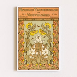 Downloadable Prints | Art Nouveau Print | Vintage Poster | Bee & Sunflower Print | Cottagecore Decor | Printable Wall Art