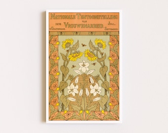 Downloadable Prints | Art Nouveau Print | Vintage Poster | Bee & Sunflower Print | Cottagecore Decor | Printable Wall Art
