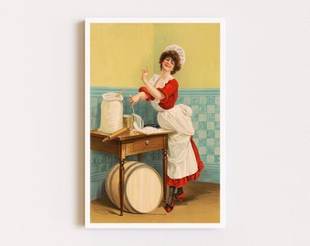 Downloadable Prints | Woman Baking & Cooking | Food Print | Colorful Wall Art | Victorian Kitchen Poster | Printable Wall Art