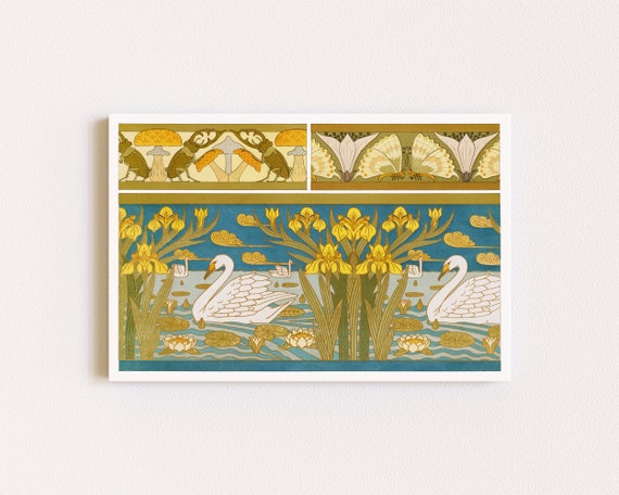 Downloadable Prints | Art Nouveau Print | Swan Print | Colorful Wall Art | Pattern Art Print | Printable Wall Art