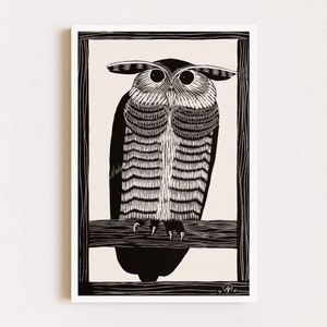 Downloadable Prints | Owl Print | Linocut Print | Black and White Art | Nature Prints | Printable Wall Art