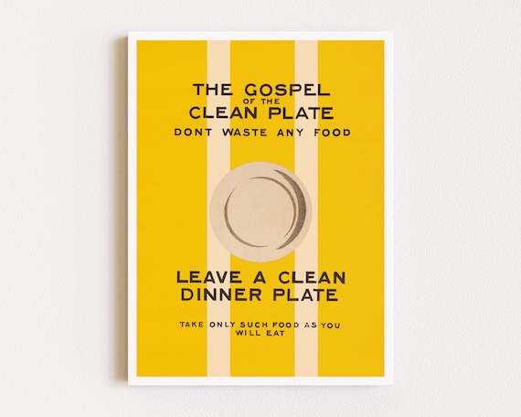 Downloadable Prints | Kitchen Poster | Vintage Food Print | Don't Waste Food | Yellow Retro Poster | Printable Wall Art