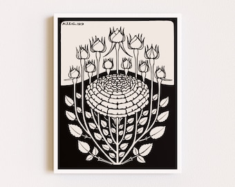 Downloadable Prints | Linocut Print | Black and White Art | Art Nouveau Print | Eclectic Wall Art | Printable Wall Art