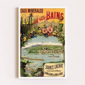 Impresiones descargables / Cartel de viaje / Cartel francés / Carteles publicitarios / Évian Francia / Arte de pared imprimible
