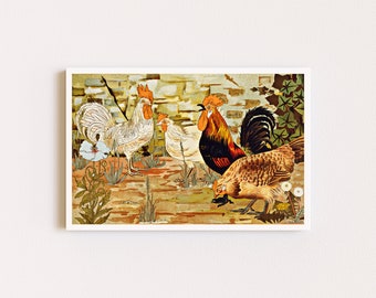 Impressions téléchargeables | Art mural coq | impressions vintage d'oiseaux | Décor de poulet | Affiches de ferme moderne | Art mural imprimable