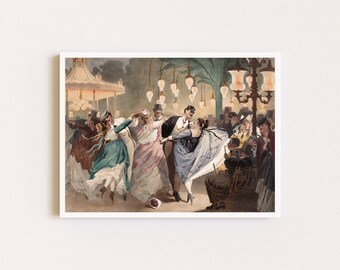 Downloadable Prints | Vintage Illustration | Dancing Couple | Ballroom Dance Art | Victorian Fashion Plate | Printable Wall Art