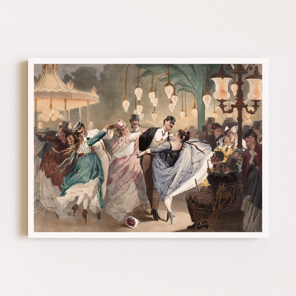 Downloadable Prints | Vintage Illustration | Dancing Couple | Ballroom Dance Art | Victorian Fashion Plate | Printable Wall Art