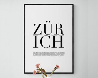 Zürich Stadtposter DinA4 Poster / DinA3 Poster / Poster für Zuhause, Zürich, Stadt Geschenk, Heimat Poster, Zuhause Poster, Map