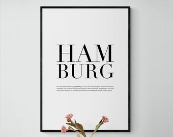 Hamburg Stadtposter DinA4 Poster / DinA3 Poster / Poster für Zuhause, Hamburg, Stadt Geschenk, Heimat Poster, Zuhause Poster, Map