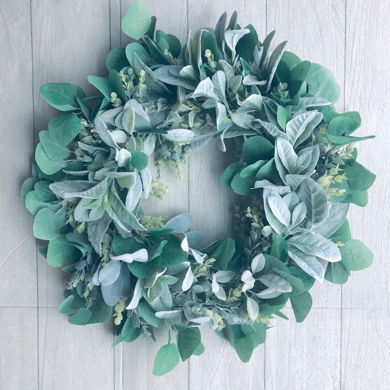 Lambs Ear, Eucalyptus, Boxwood Year Round Farmhouse Front Door Wreath ...