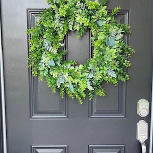 Seeded eucalyptus and greenery year round front door wreath, green modern spring wreath, faux summer wreath, extra large double door wreath