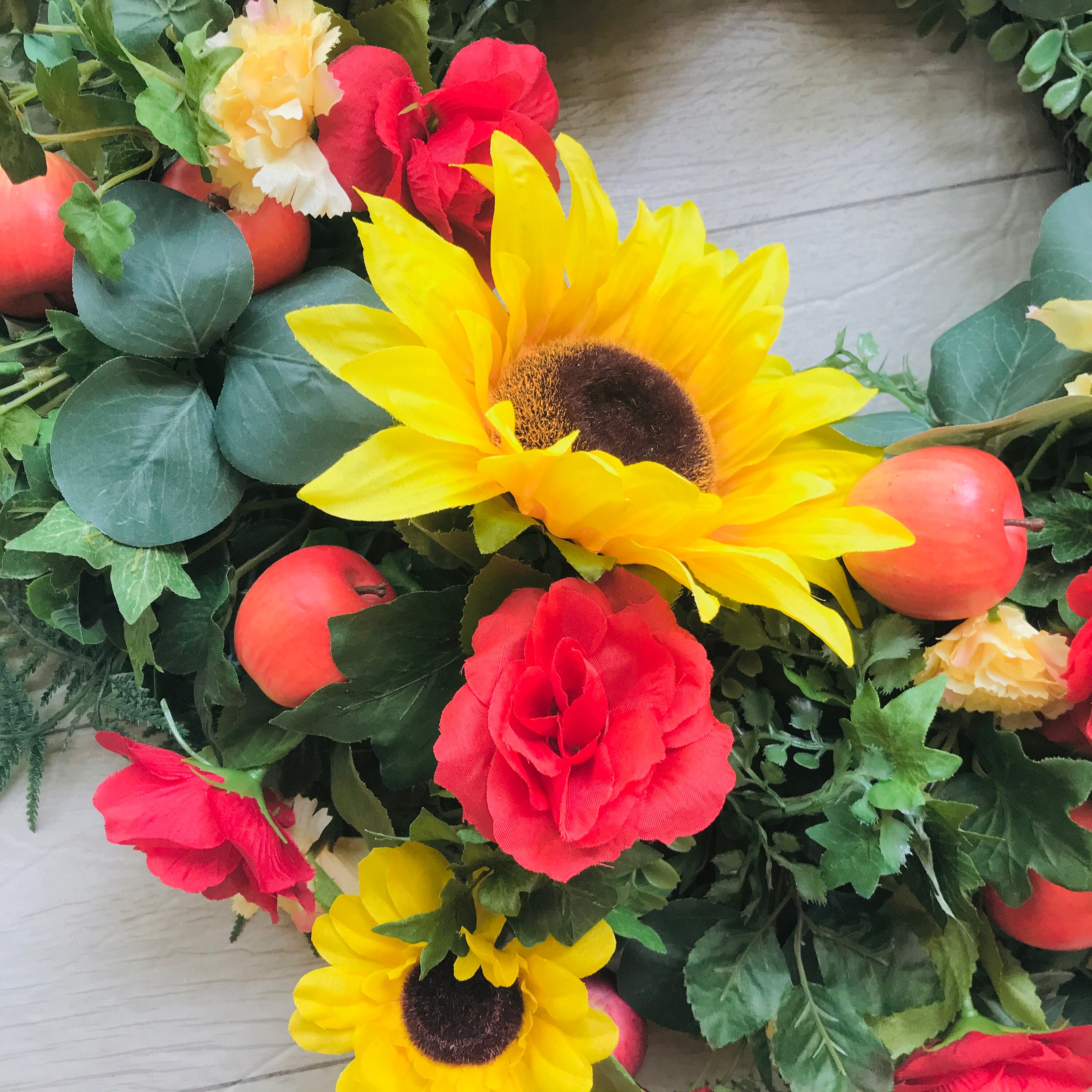 Sunflower, Apple, Eucalyptus Fall Front Door Wreath, Red and Yellow ...