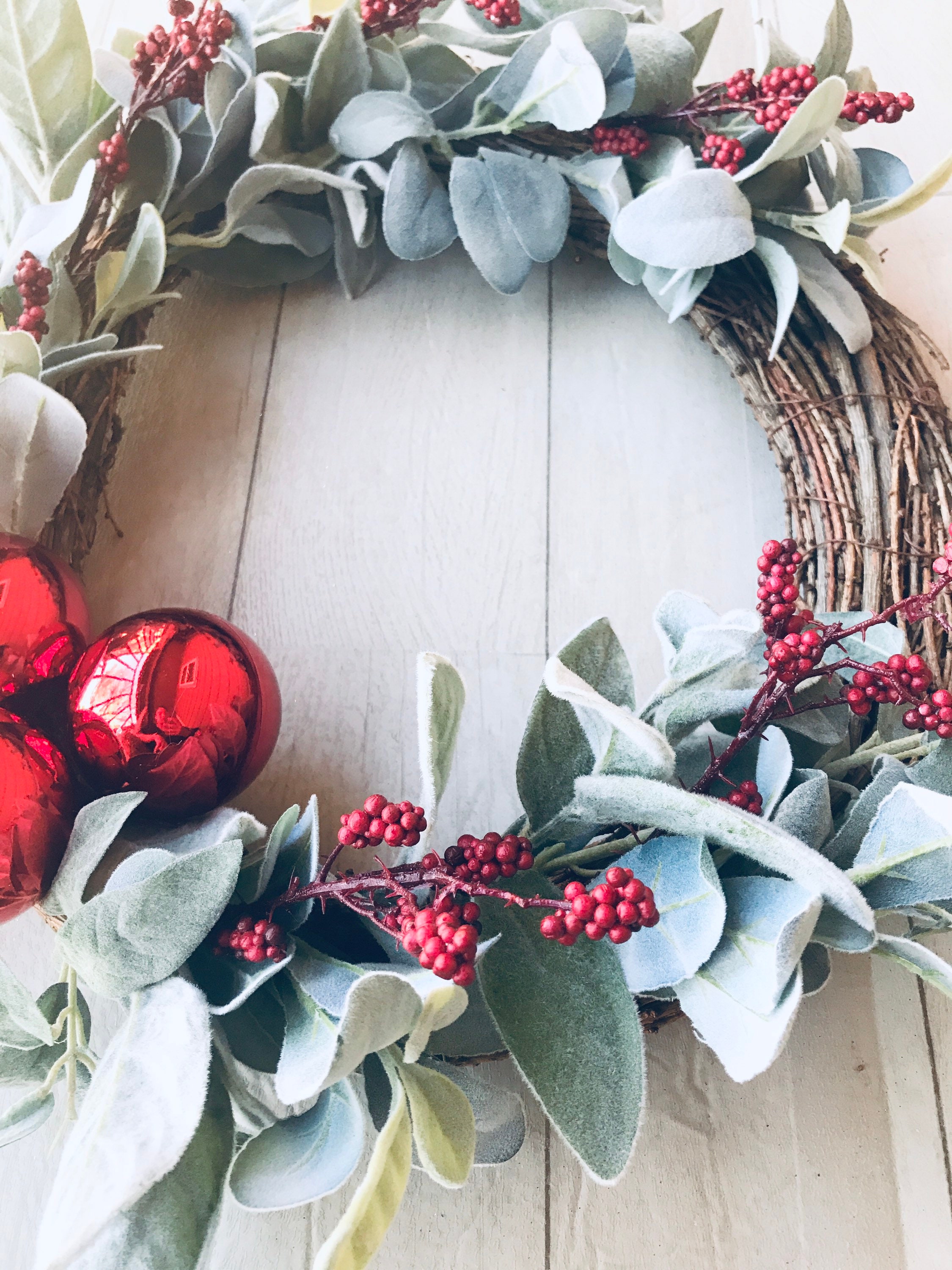 Pre Lit Traditional Lambs Ear & Berry Front Door Wreath, Winter ...