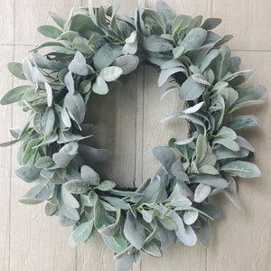 Lambs Ear Year Round Front Door Wreath, Farmhouse Spring Summer Wreath ...
