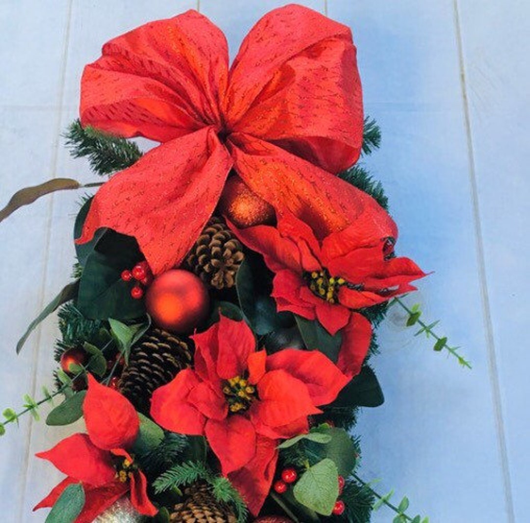 Pre Lit Red Poinsettia Magnolia and Eucalyptus Large Front Door ...