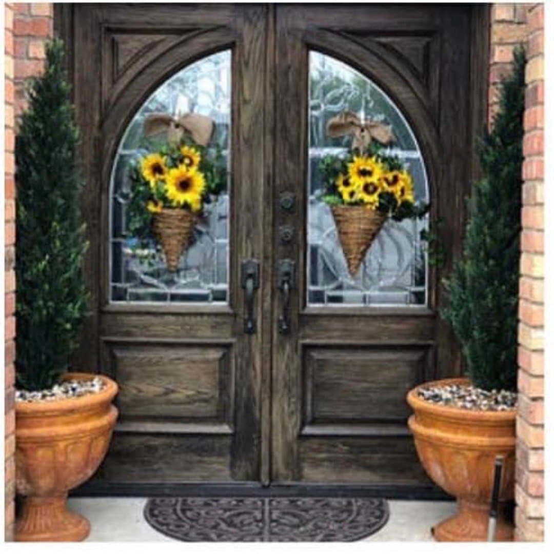 Sunflower and Ivy Fall Front Door Flat Hanger Basket Wreath, Year Round ...
