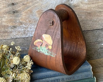 Vintage Wood Stirrup with Mushroom Design: Equestrian Decor