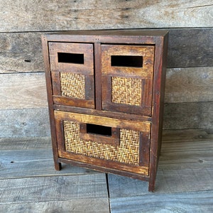 Wooden 3-Drawer Tabletop Cabinet, Wood Storage Chest, Vintage Wooden Cabinet With Drawers, Apothecary Storage