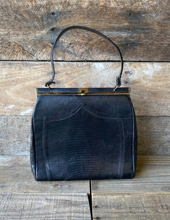 Black Lizard Purse - Vintage Lizard Handbag - Ster