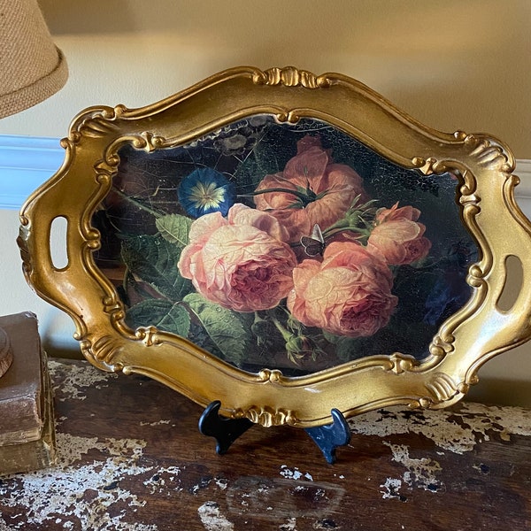 Floral Vintage Tray, Florentine Style Italian Tray, Vintage Victorian Tray, Made In Italy