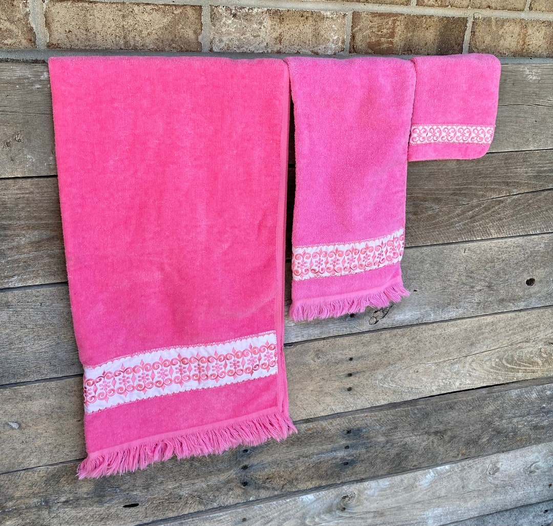 Vintage Bath Towel Set Vintage Pink Bath Towels With Fringe Etsy