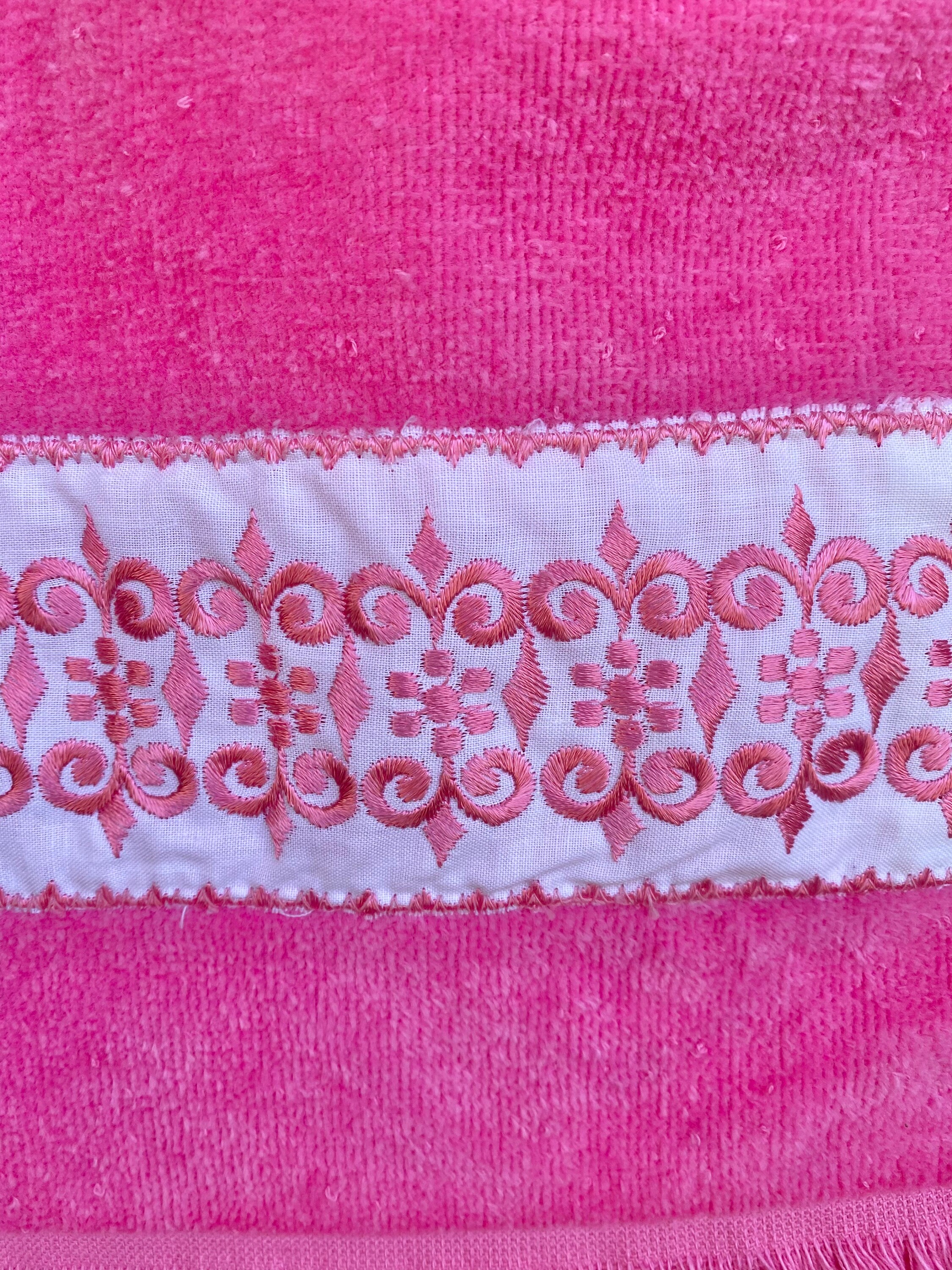 Vintage Bath Towel Set Vintage Pink Bath Towels With Fringe - Etsy