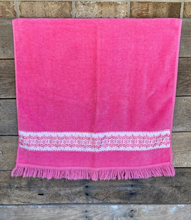 Vintage Bath Towel Set Vintage Pink Bath Towels With Fringe - Etsy
