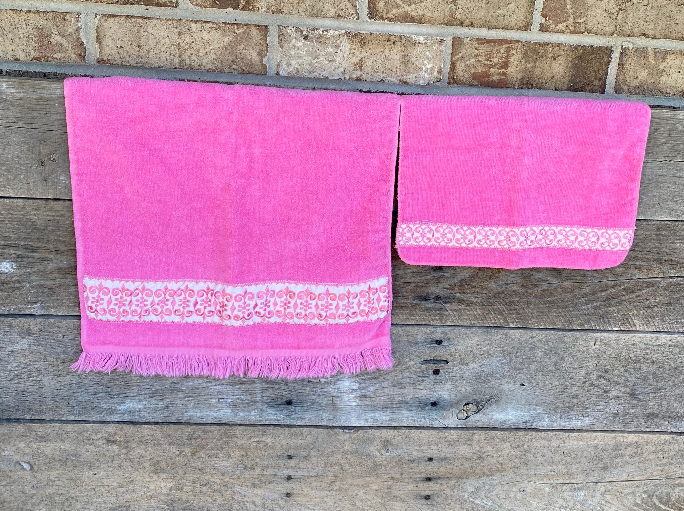 Vintage Bath Towel Set Vintage Pink Bath Towels With Fringe - Etsy