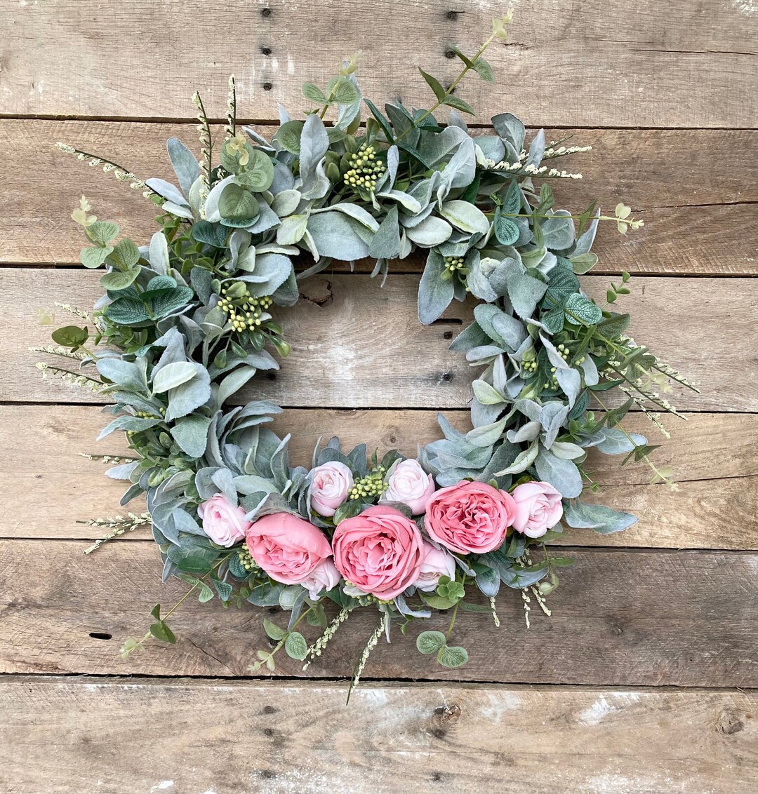Cabbage Rose & Lambs Ear Wreath: Modern Farmhouse Grapevine Wreath - Etsy