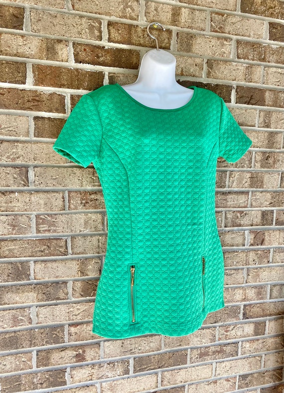 Green Ladies Top With Zippers, Green Quilted Shara